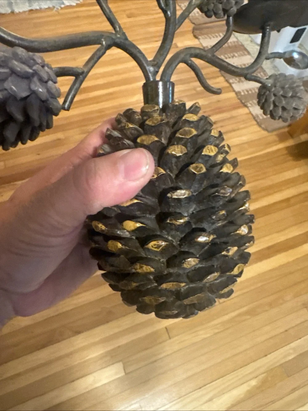 Vintage Rustic Wrought Iron Style Pinecone Candelabra Set Of 2
